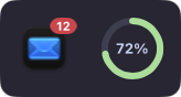 A badge over an app icon and a label inside a progress ring